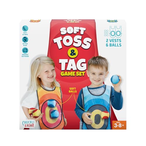 Chuckle & Roar Soft Toss Target Vest & Ball Game for Kids - Velcro Target Bibs with Super Soft Toss Balls - Indoor Outdoor Active Play Game, Family