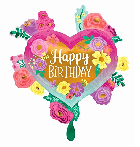 Anagram 41259 Happy Birthday Painted Flowers Foil Mylar Party Balloon, 27", Multicolor, Pack of 1