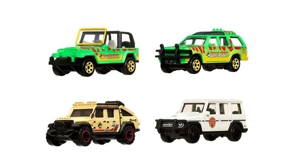 Jurassic World Matchbox Die-Cast Vehicle Set, '19 Jeep Gladiator, '14 Mercedes G350, Jeep Wrangler, Ford Explorer, 4 Pack, Ages 3+ JGL59-956A