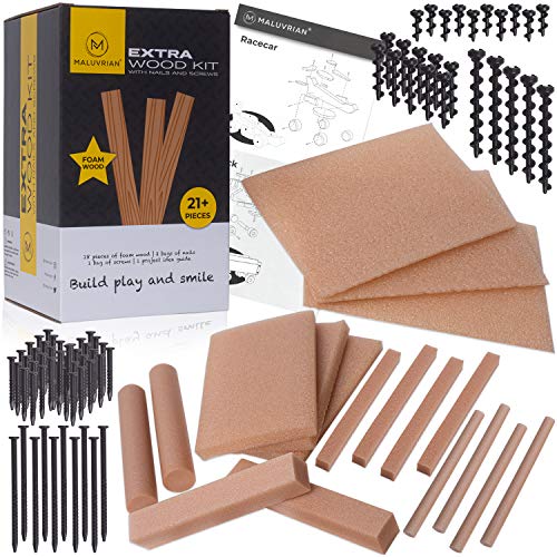 MALUVRIAN Arts and Craft Kit for Kids Extra Foam Wood Kit with 18 Pieces of Craft Foam Wood | Kids Tool Set | Building Toys Educational | Learning