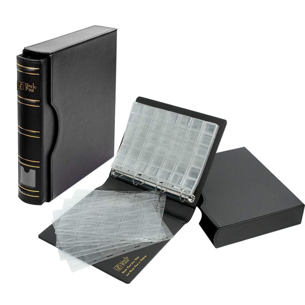Uncle Paul Leather Binder with Coin Pocket Pages Set - Assorted 4 Sizes Pages, 12Pcs Coin Pocket Inserts Collecting Sleeves for Global Travel, All in