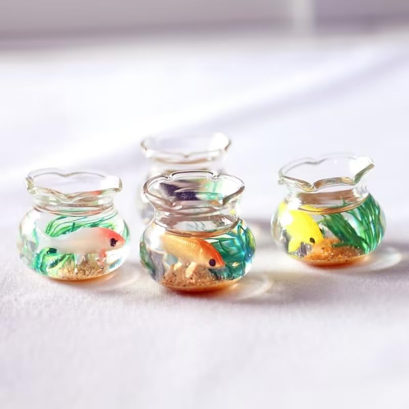 1Pcs Multicolour Mini Round Fish Tank Realistic Glass Decor for Dollhouse Display Captivating Miniature for Crafts Ornaments Handmade