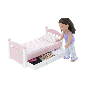 Emily Rose 18" Doll White Stackable Bed w/Storage Drawer & Bedding Set
