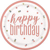 Unique Party 84892 Rose Gold 9" Classic Plates | Happy Birthday Glitz 8ct, 8 Count (Pack of 1)