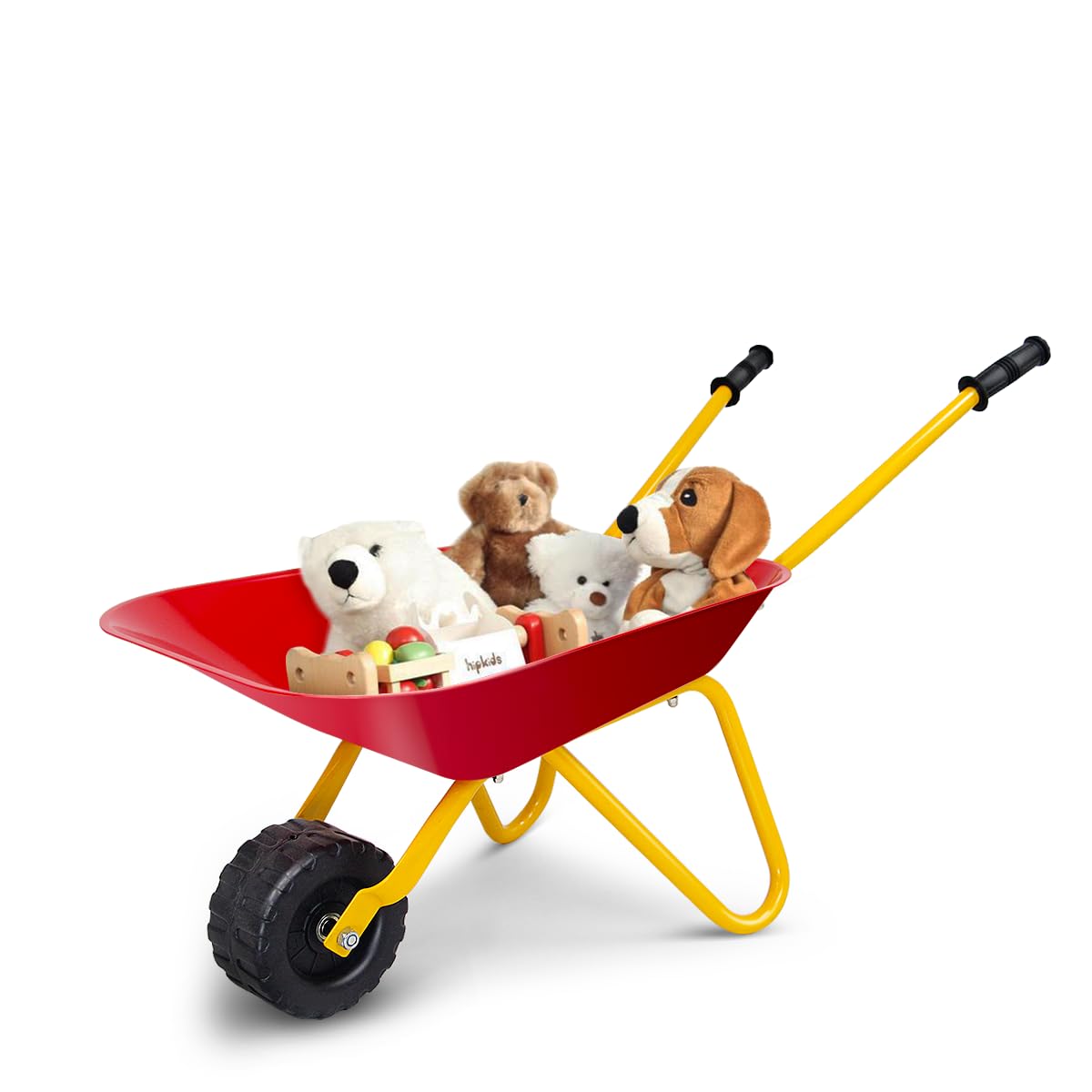 HOMGX Toddler Wheelbarrow, Outdoor Toy Wheelbarrow for Kids 2-5, Steel Tray and Rubber Hand Grips, Durable Metal Construction Childrens Barrow, Kids