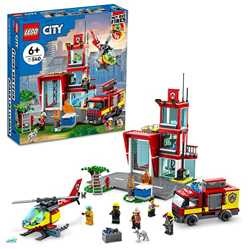 LEGO City Fire Station Set 60320 with Garage, Helicopter & Fire Engine Toys Plus Firefighter Minifigures, Emergency Vehicles Playset, Gifts for Kids
