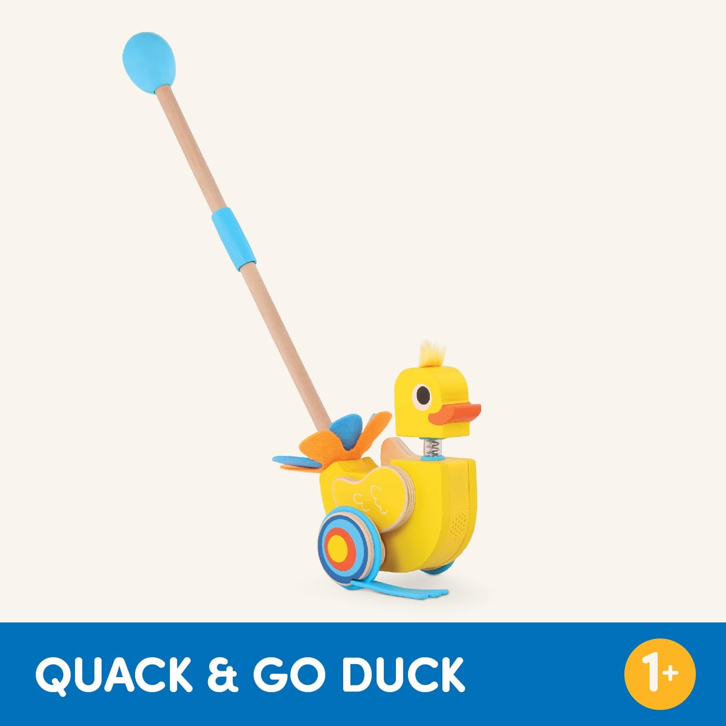 Battat - Waddling Push Toy - Wooden Duck - Walks & Flaps - Silly Sounds & Bobble Head - 12+ Months - Quack & Go Duck
