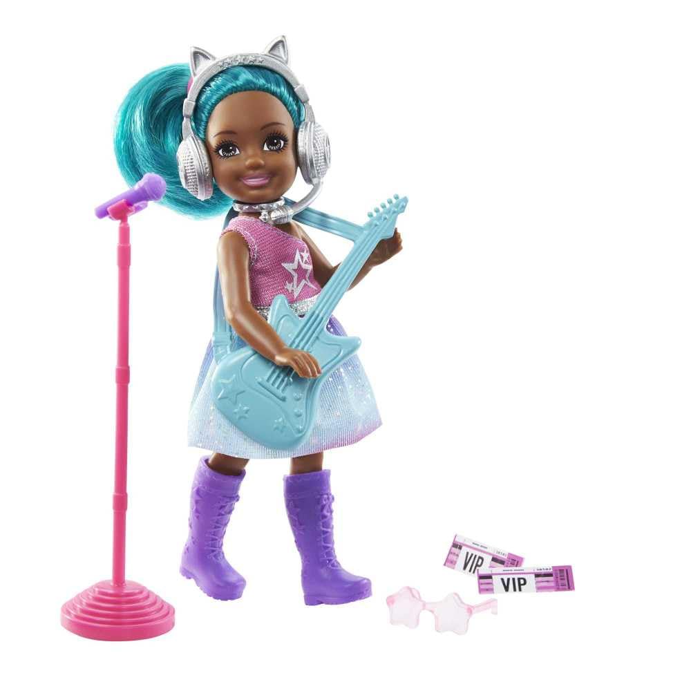 Barbie Chelsea Can Be Playset with Brunette Chelsea Rockstar Doll (6-in), Guitar, Microphone, Headphones, 2 VIP Tickets, Star-Shaped Glasses, for Ages