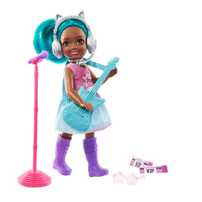 Barbie Chelsea Can Be Playset with Brunette Chelsea Rockstar Doll (6-in), Guitar, Microphone, Headphones, 2 VIP Tickets, Star-Shaped Glasses, for Ages