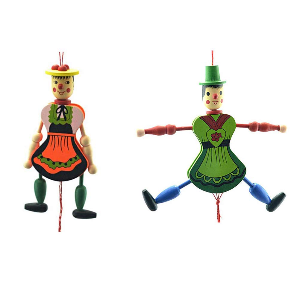 Pull String Puppet Toy 4 Pieces, Creative Puppet Toy Funny Wooden Toy Ornament Hanging Children Birthdays Gift