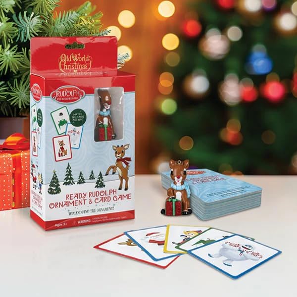 Old World Christmas Ready Rudolph Ornament and Cards, Plastic Rudolph The Red-Nosed Reindeer Ornament, Fun for Families