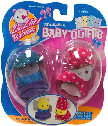 Zhu Zhu Babies Adorable Baby Outfits 2Pack Blue Butterfly Pink Polka Dot PJs