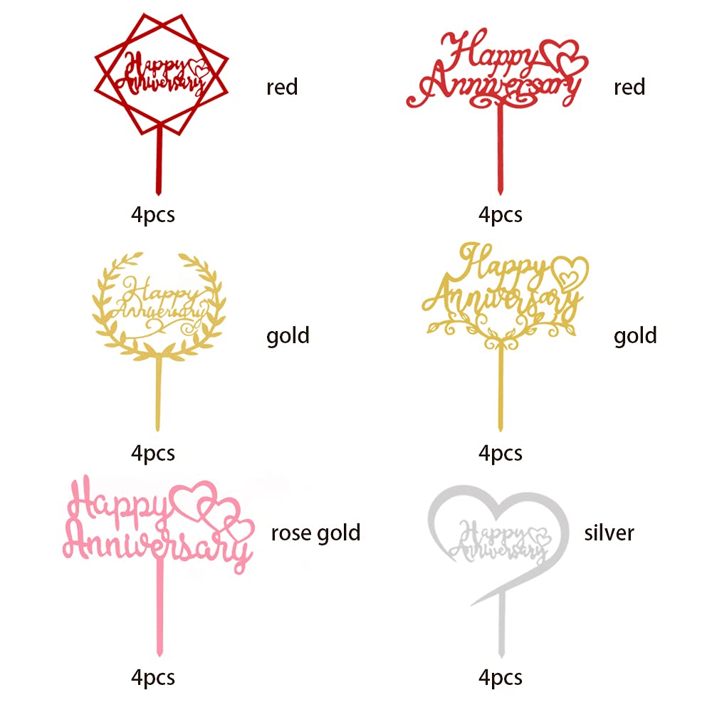 24Pcs Happy Anniversary Cake Topper Multicolour Acrylic Wedding Anniversary Cake Topper for Wedding Retirement Anniversary Celeration Party
