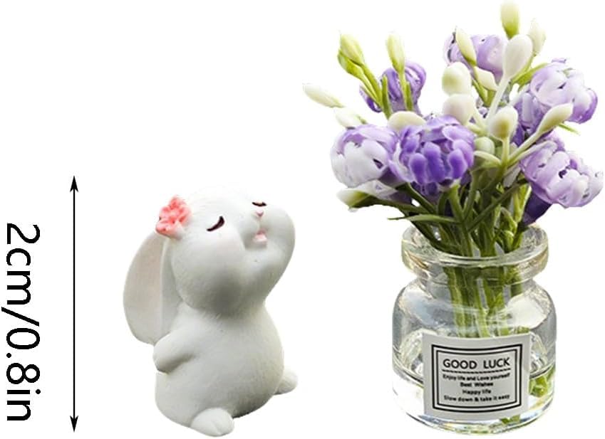 2PCS Mini Smell The Fragrant Rabbit & Flower Vase Decorations - Handmade Resin Vases with Purple Jasmine for Micro Landscape, Automobile Interior, DIY