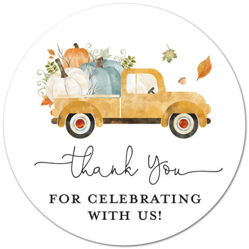 2-Inch Round Pumpkin Thank You Favor Stickers - Set of 40 (Yellow Truck)