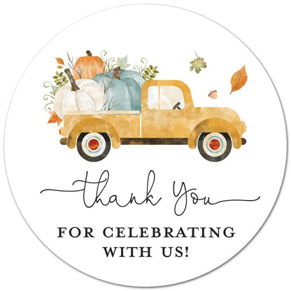 2-Inch Round Pumpkin Thank You Favor Stickers - Set of 40 (Yellow Truck)