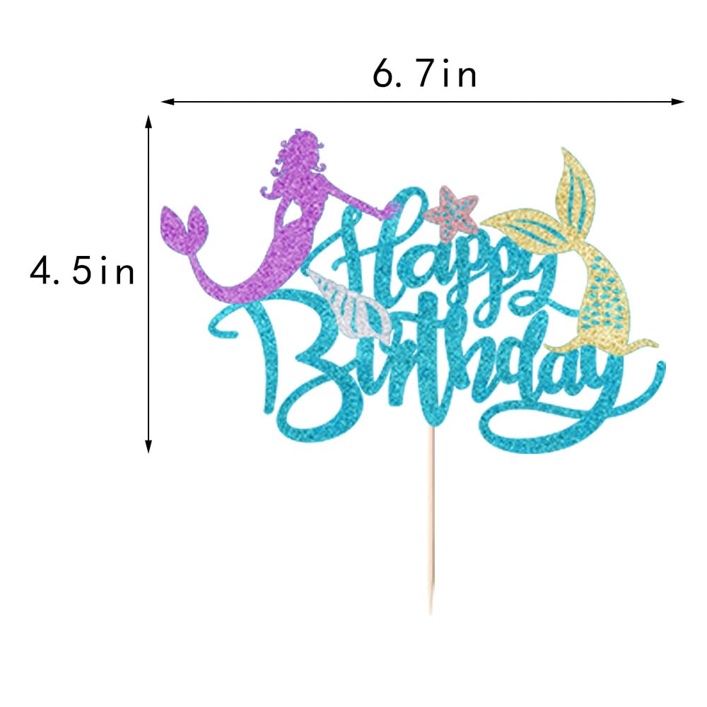 Sleyberoy Glitter Mermaid Happy Birthday Cake Topper