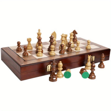 20" Extra Large Folding Chess Set - Walnut Wood Board & Weighted PVC Pieces - Portable Tournament Game for Adults, Travel, Gifts (Perfect