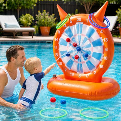 Kids Pool Toys Games, Inflatable Dart Board Ball and Ring Toss Water Game
