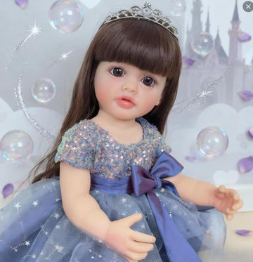22 Inch Real Life Reborn Baby Doll Girl Full Body Vinyl Real Baby Size Long Hair Lifelike Brown Hair Anatomically Correct Realistic Newborn Princess