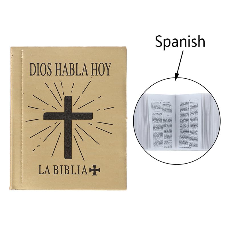 Miniature Spanish Bible 'Dios Habla Hoy', 1.5 Inch Religious Book, Gold Cover with Cross Design