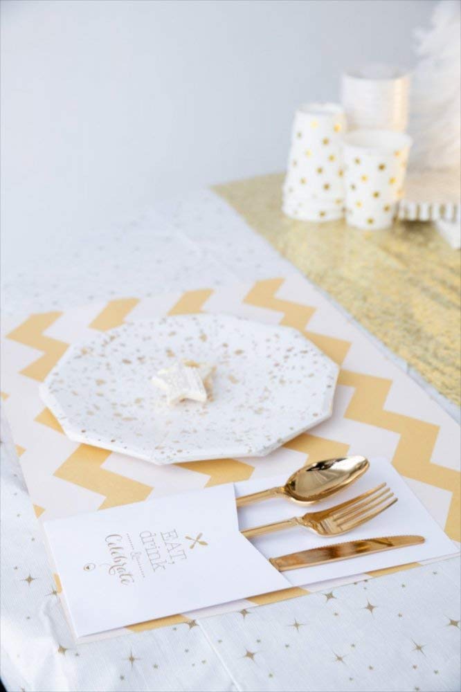 Amscan Gold Tablefitter Flannel-Backed Vinyl Rectangle Table Cover (31" x 72" x 27") 1 Pc. - Elegant Design, Perfect for Birthday Parties, Indoor