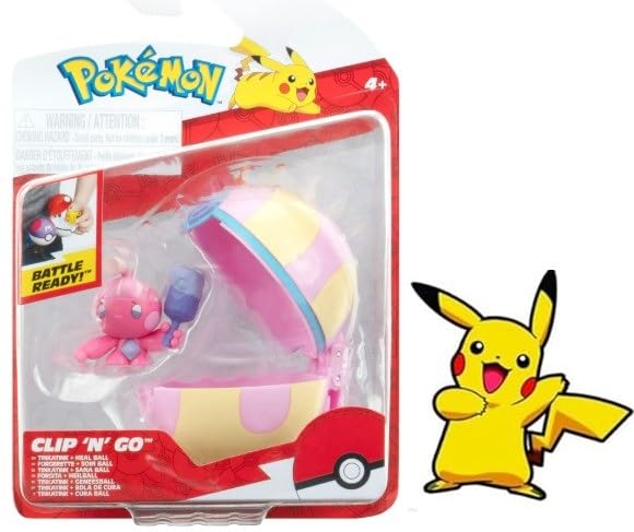 Pokemon Clip 'N' Go Tinkatink and Heal Ball, 2 inch Battle Figure with Bonus Sticker