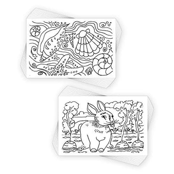Colorpockit 4x6 Postcard Coloring Book Deck Pack Bundle with Artsy Animals and Seaside Scenes. Refills Complete Portable Coloring kit. Contains Two