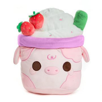 Cuddle Barn PlushGoals - Strawberry Mooshake Cute Kawaii Cow Stuffed Animal - Super Soft Squishy Milkshake Dessert Scented Collectible Toy Drink