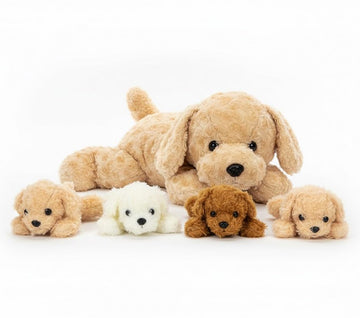 Chirpy Chums Classic Dog Family - 17” Mommy Dog Stuffed Animal with 4 Baby Puppies Inside, Zipper Belly Surprise Plush, Ultra-Soft Mommy & Puppy Plush