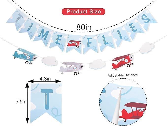 Time Flies Vintage Airplane Banner,Airplane 1st Birthday Banner