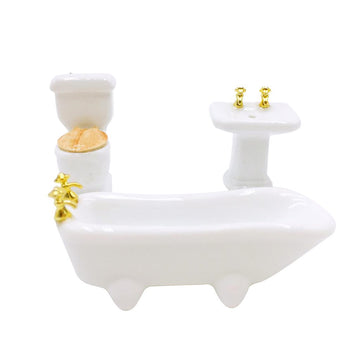 Jili Online 3PCS/Set 1/24 Dollhouse Miniature Decor Porcelain Bathroom Furniture - White