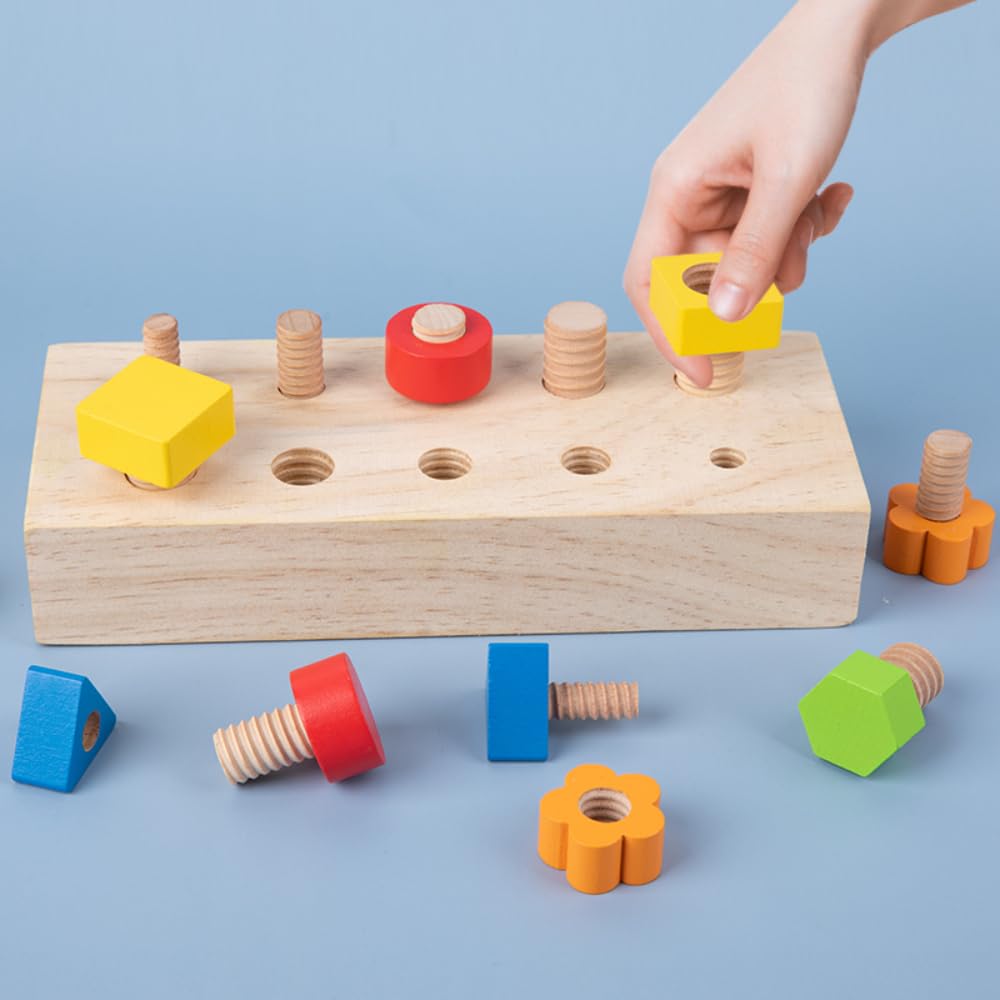 Gudong Children Nut Bolts Education Toys Montessori Color Shape Wooden Sensory Toy Kids Fine Motor Skill Screw Board Matching Cognition Game
