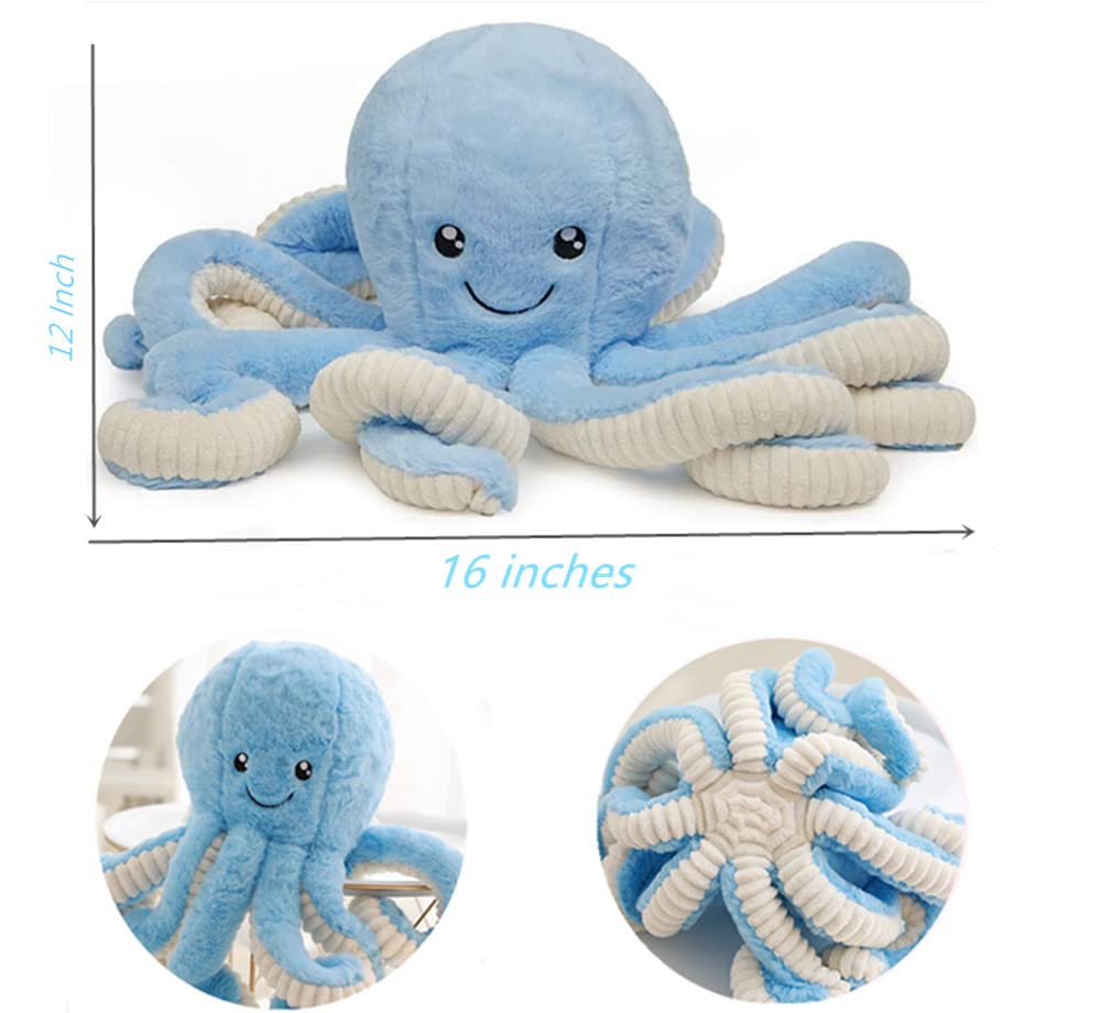 JOSON Cute Octopus Plush Toys, Soft Octopus Stuffed Animals, Girls and Boys Adult Birthday (16 Inch, Blue)