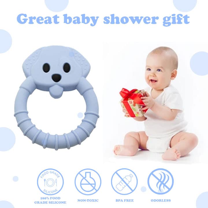Gadgetime USA Baby Teething Toy Set - Includes Blue Pacifier Clip & Bear Teether - Silicone Chew Toys for Infants Newborns - BPA Free Freezer Safe