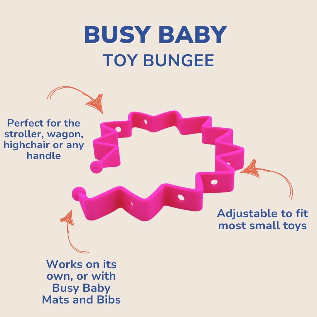 Busy Baby Toy Bungee - Dishwasher Safe Toy Strap - 100% Food-Grade Silicone (Pink)