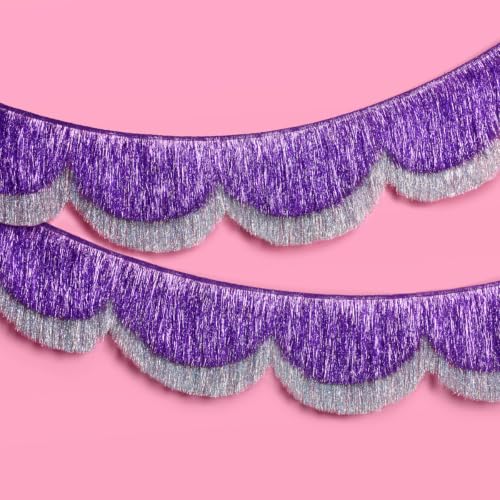 xo, Fetti Purple + Silver Scallop Fringe Banner | Birthday Decor, Party Backdrop, Disco Party, Whimsical, Iridescent Garland, Girly Glam, Kids Party