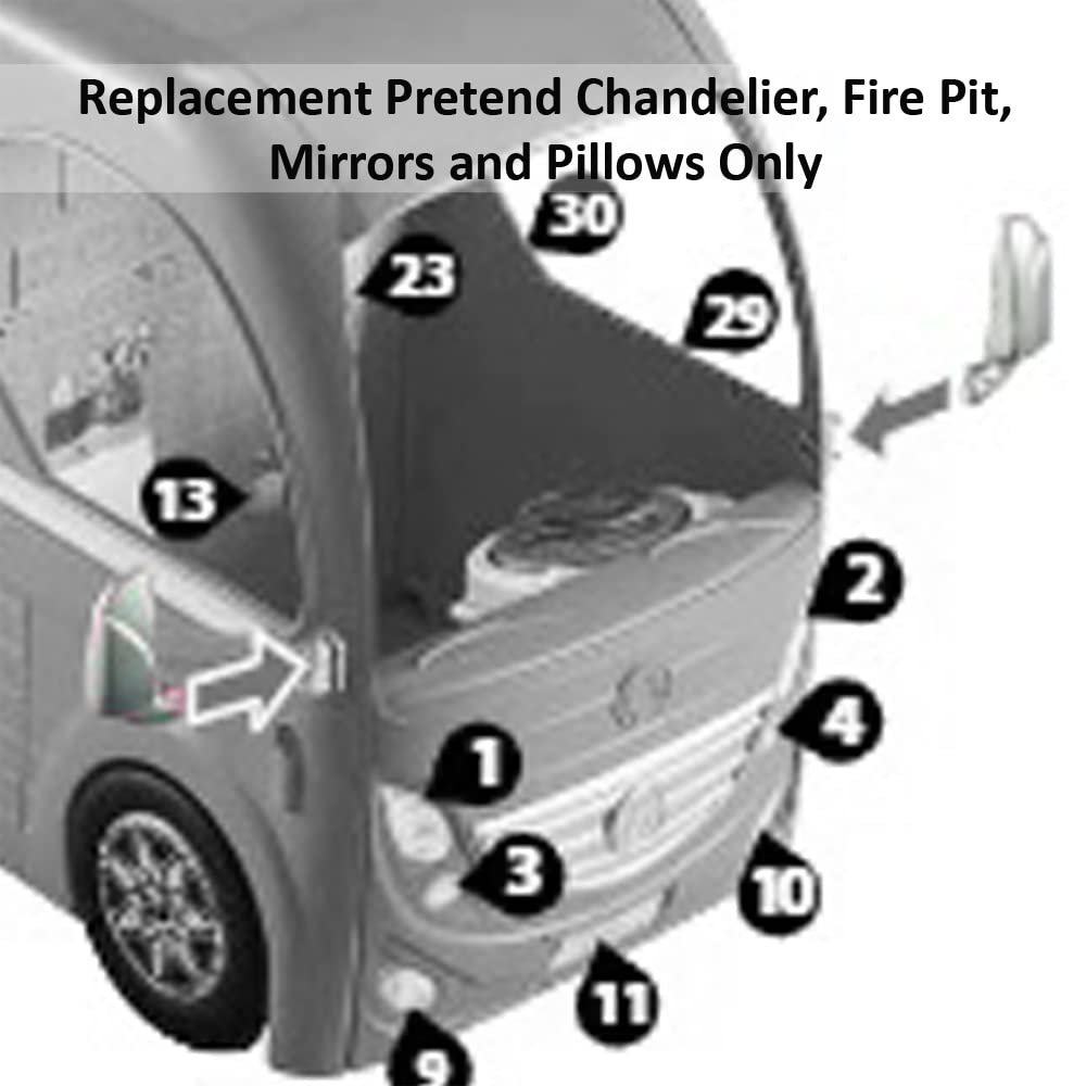 Barbie Replacement Parts Camping Van - CJT42 RV Pop Up Camper Vehicle Playset ~ Replacement Pretend Chandelier, Fire Pit, Mirrors and Pillows