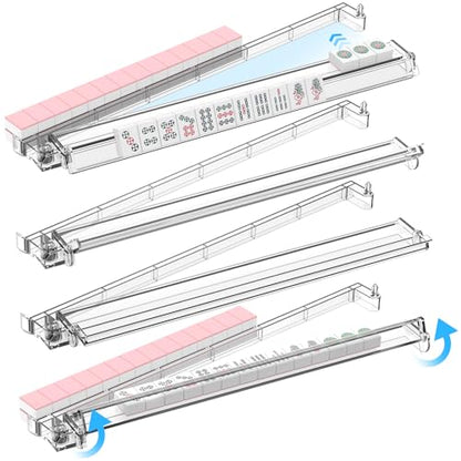 RESOVO Mahjong Racks with Pushers 4 Pack, Flip to Win-Latest Upgraded Feature, Acrylic Crystal Clear Mah Jongg Tiles Stand Holder Tray, Table Game
