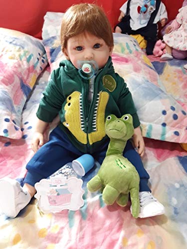iCradle 24 inch Boy Dolls Reborn Toddler Dolls Realistic Looking Soft Silicone Weighted Soft Cloth Body Newborn Baby with Dinosaur Clothes