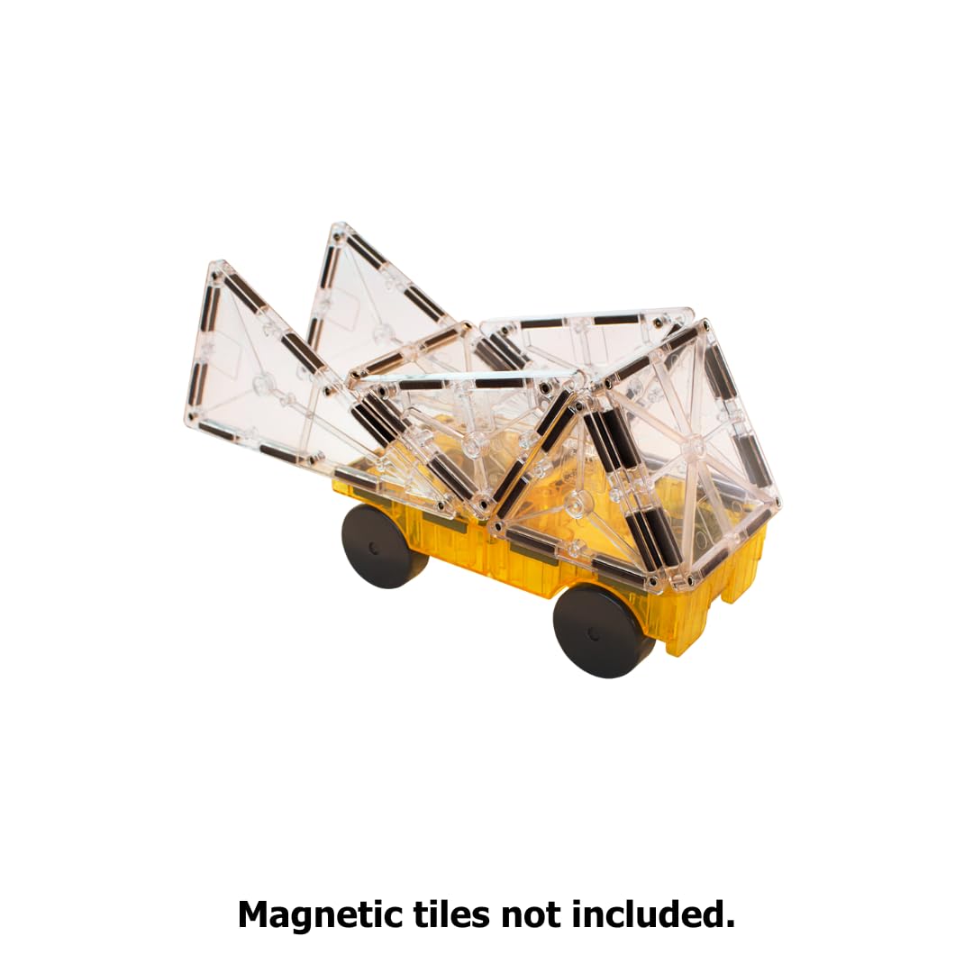 MAGNA-TILES Cars - Green & Yellow 2-Piece Magnetic Construction Set, The Original Magnetic Building Brand