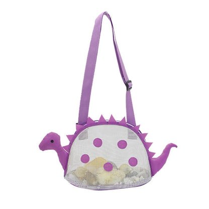 AUONY Beach Toy Mesh Beach Bag Kids Shell Bag Dinosaur Beach Sand Toy Totes for Holding Shells Beach Toys Sand Toys Swimming Accessories for Boys
