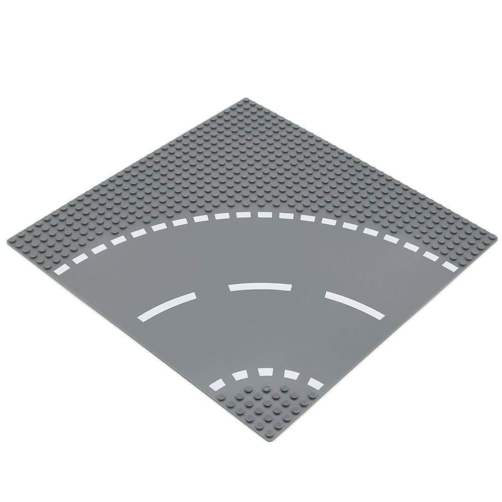 Feleph Classic Road Street Base Plates, City Town Curve Road Building Kit, 25 x 25 cm Baseplate for Building Bricks Compatible with All Major Brands