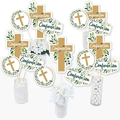 Big Dot of Happiness Confirmation Elegant Cross - Religious Party Centerpiece Sticks, Table Toppers, Festive & Meaningful Decor - 15 Ct