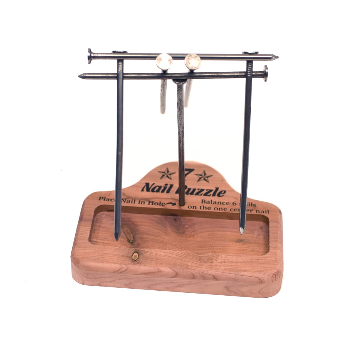 7 Nail Balance Puzzle Wood Block Game Pocket Brain Teaser IQ llusion Magic Trick Toy