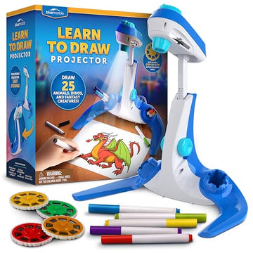 Blue Marble Learn to Draw Projector - Kids Image Projector for Tracing with 9 Colorful Markers & 4 Image Discs with 25 Animals, Dinos & Creatures