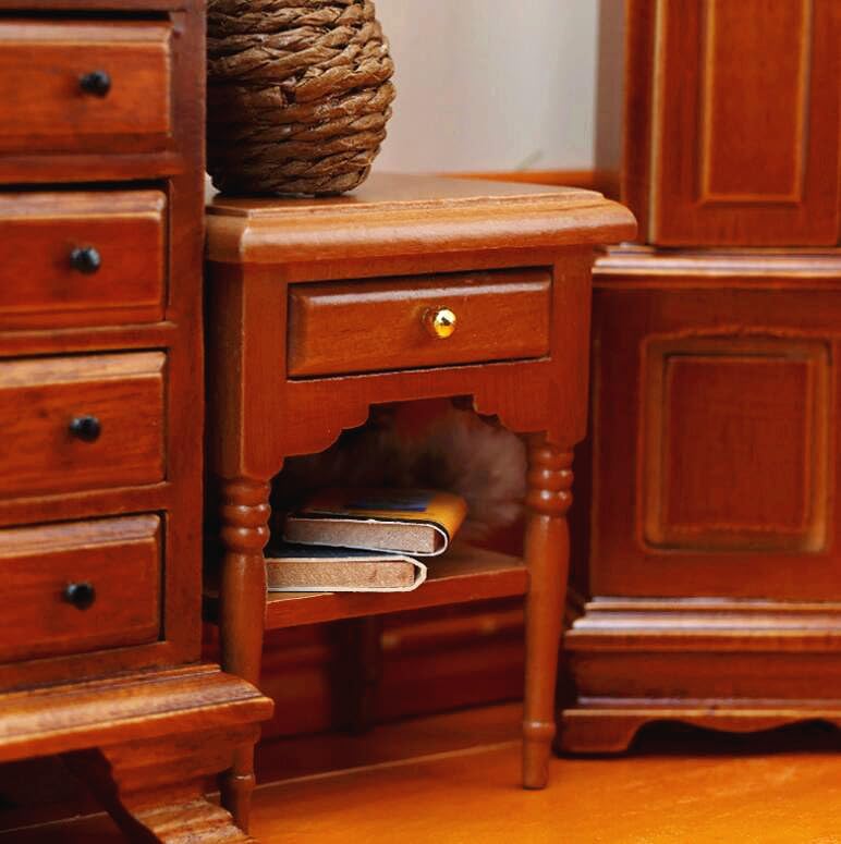 EatingBiting 1:12 1/12 Scale Miniature Wooden Furniture Dollhouse Closet Wardrobe Cabinet Bedside Table Nightstand Figurines for Acessories Coffe