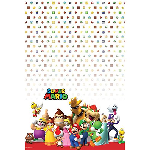 American Greetings Rectangular Super Mario Brothers Plastic Tablecover - 54" x 96", Multicolors, 1 Pc