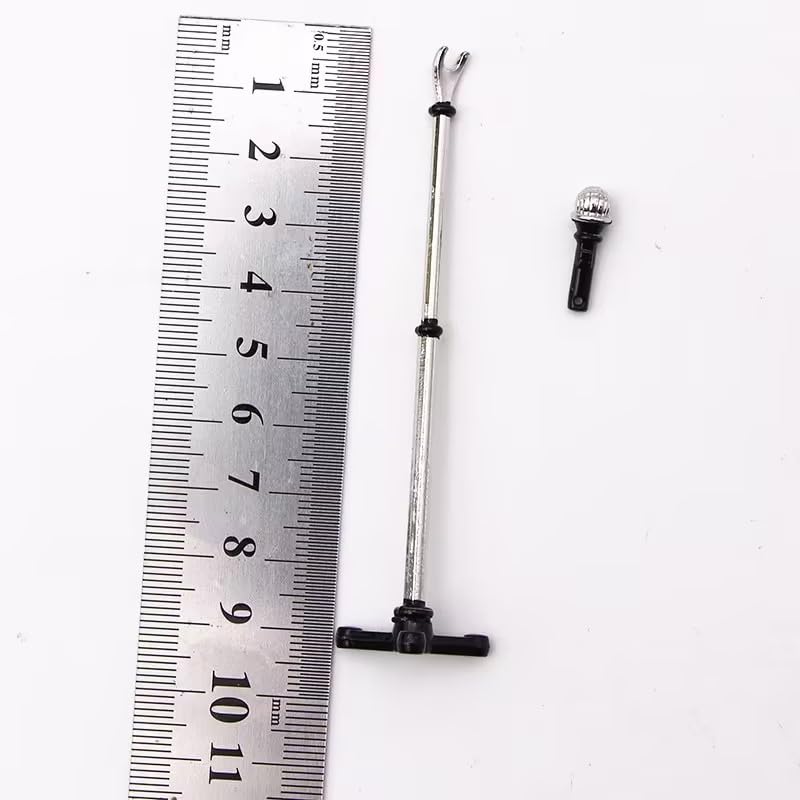 1Pcs Black 1/12 Dollhouse Miniature Accessories,Metal Microphone with Stand, Dollhouse Microphone Music Room Recording Room Studio Decoration Present