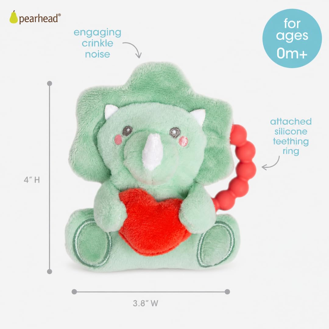 Pearhead Dinosaur Baby Teether, Silicone Teething Ring, BPA Free